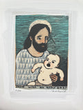 Jesus with an angry baby - woodcut