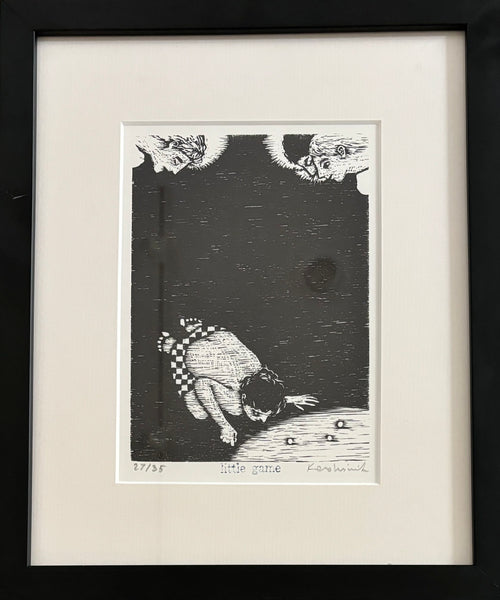 Little game - framed woodcut