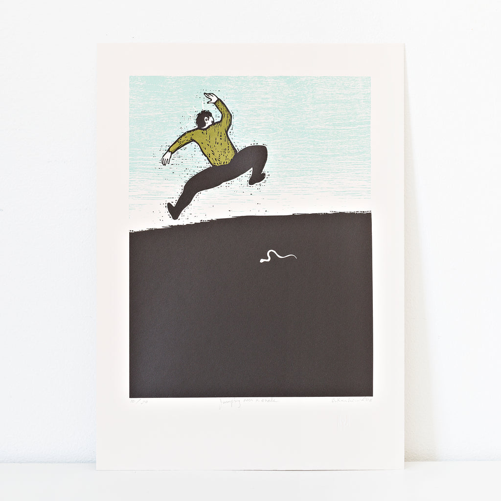 Jumping Over a Snake - relief print