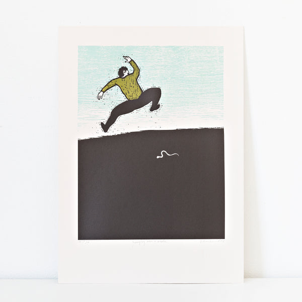 Jumping Over a Snake - relief print